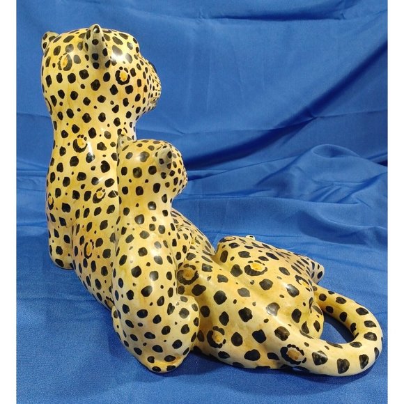Vtg 19.5"  Ronzan Cheetah Leopard  Cat Cub Sculpture Statue Italy Cerami… - Picture 13 of 16